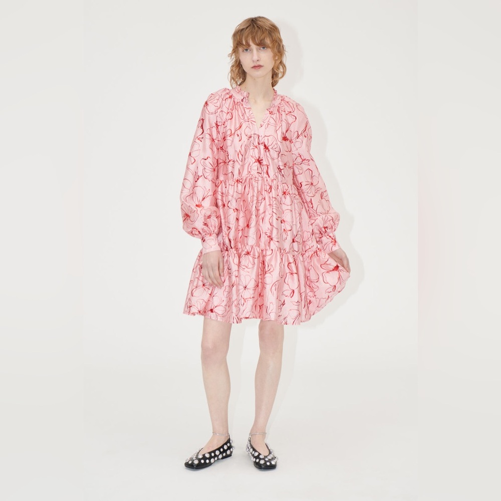 New*2025 Stine Goya TIER VOLUMINOUS MINI DRESS - FOIL FOLIAGE - Size XS